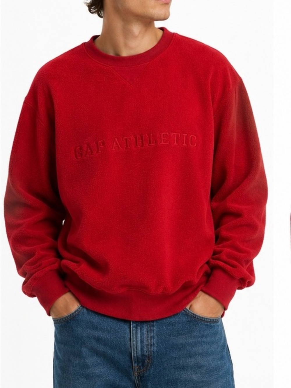 Vintage GAP Athletic Red Fleece Crewneck Sweatshirt Medium Embroidered Logo